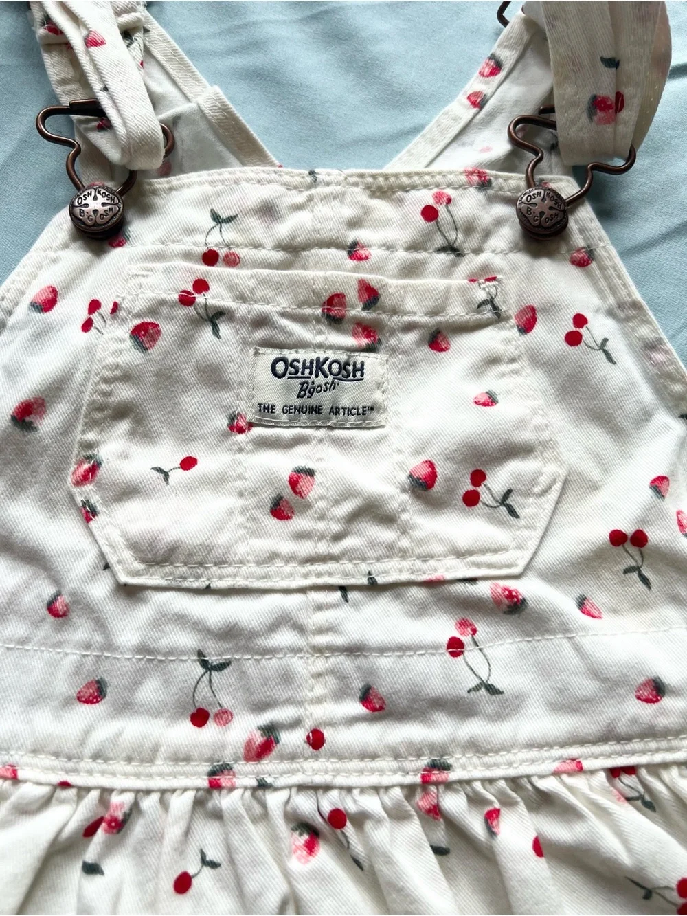 OshKosh B'Gosh Cream Cherry Print Overall Dress with Peter Pan collared shirt 24